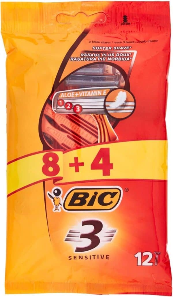 Bic Softer Shave 3 Sensitive Razor With Aloe And Vitamin E 8+4PCS​