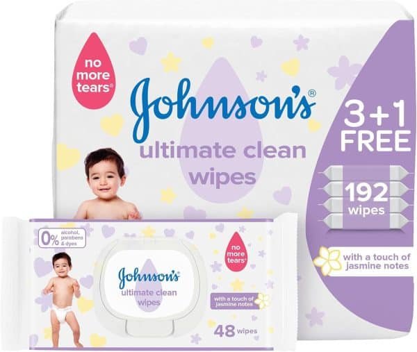 Johnson's Ultimate Clean Gently Clean Baby Wipes 192 Wipes (3+1 Free )
