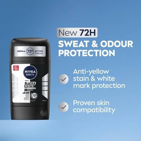Nivea Black & White Original 3in1 Deodorant Stick 50ml - Image 4