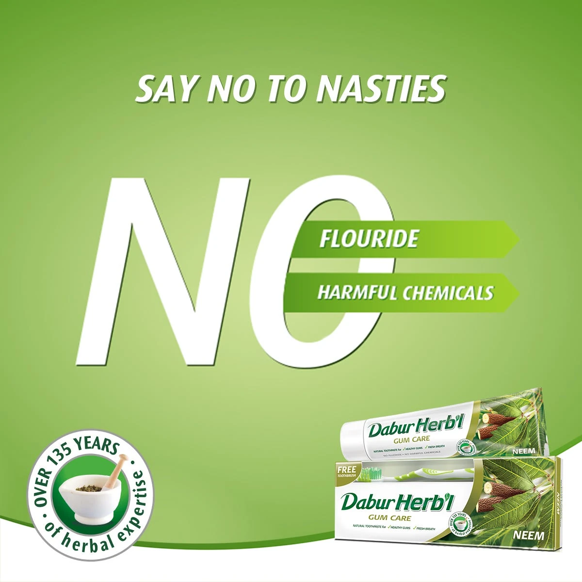 معجون اسنان دابر هيربال بالنيم مع فرشاة للحصول على فم نظيف وصحي