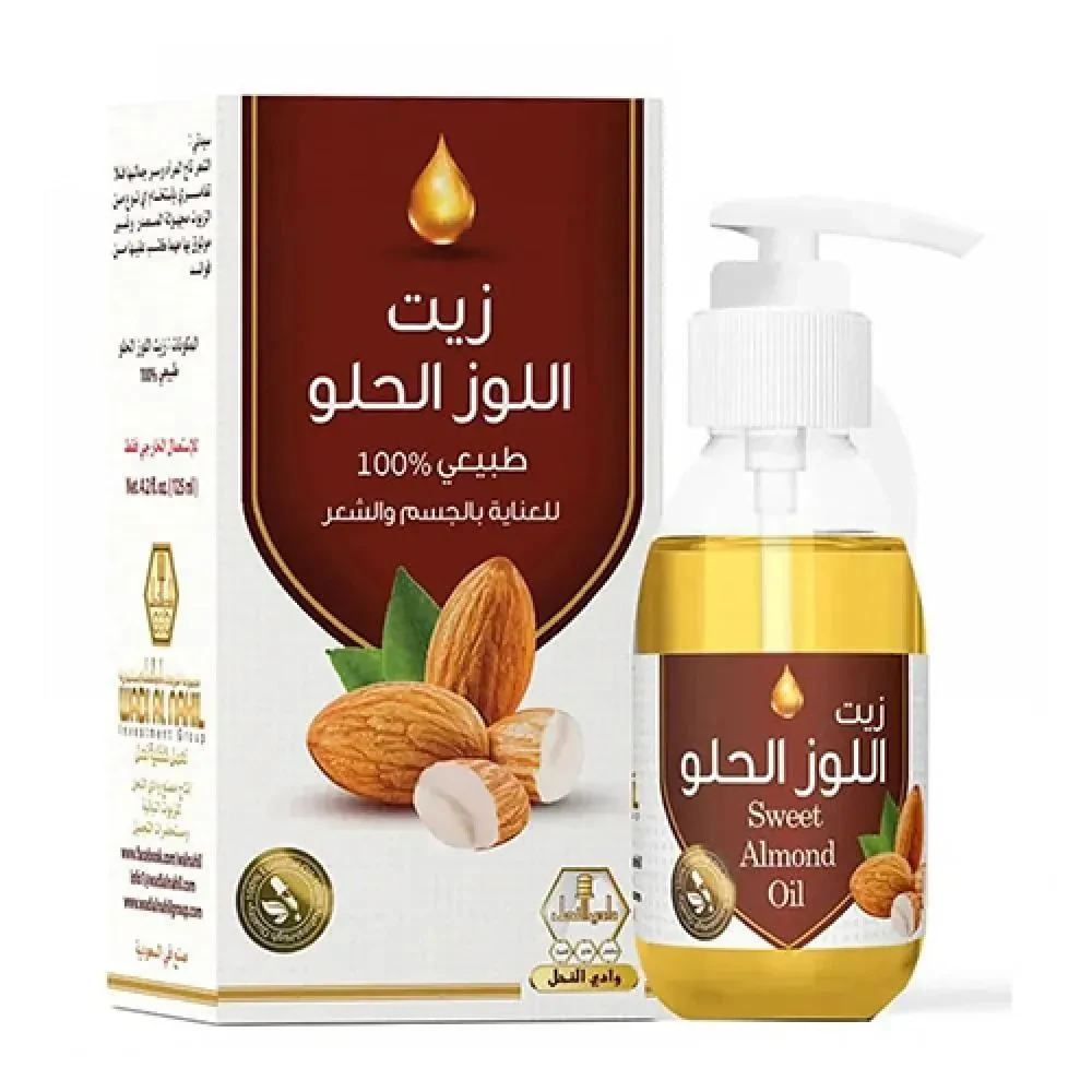زيت اللوز الحلو وادي النحل 125 مل للعناية بالشعر والجسم ترطيب وتغذية طبيعية