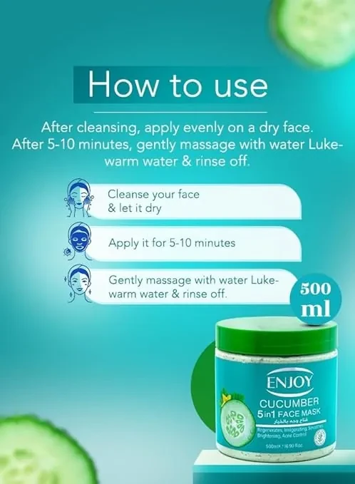 ماسك انجوي بالخيار اشراقة ونضارة طبيعية للوجه والجسم